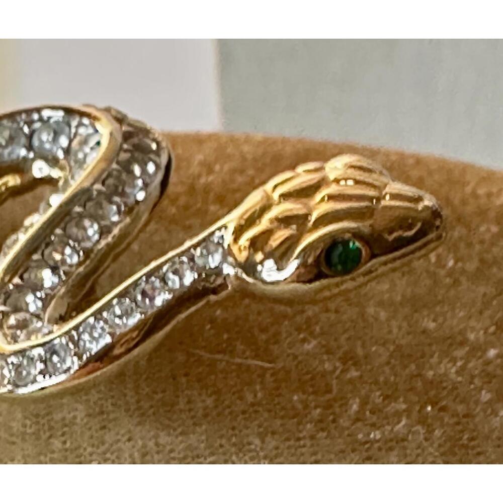 Elegant Gold Snake Brooch with Rhinestones by Swarovski - Picture 9 of 9
